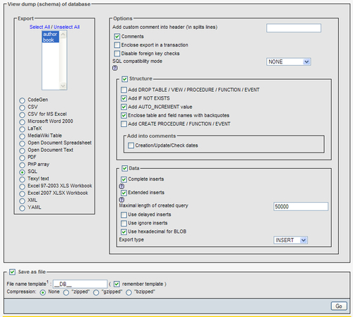 Exporting a database