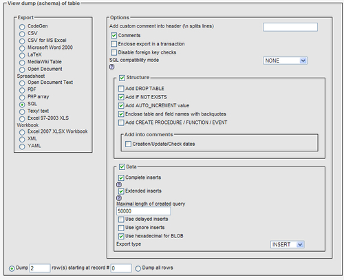 Exporting a table
