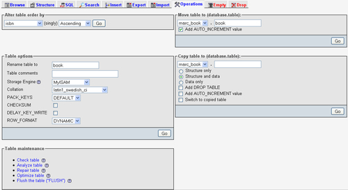Performing Table and Database Operations