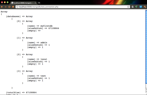 Time for action - creating a connection to the MongoDB server from PHP