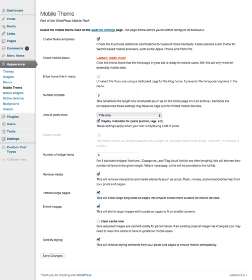 Time for action—installing and configuring WordPress Mobile Pack