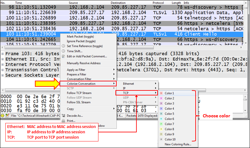 Colorizing the packet list