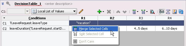 Creating a decision table