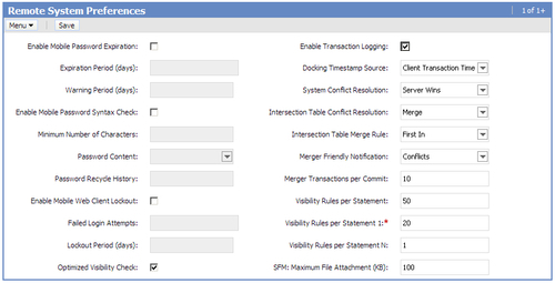 About Siebel Remote system preferences