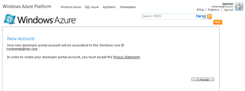 Verifying status of account and browsing to Windows Azure Portal