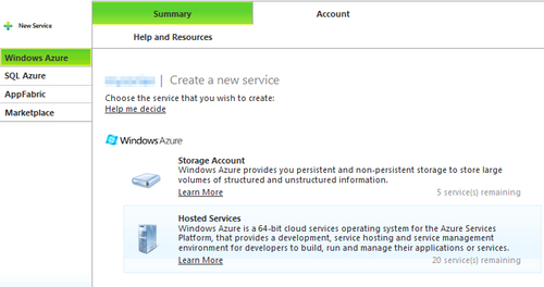 Creating a Windows Azure Service
