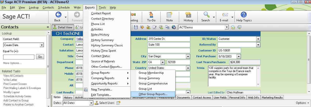 A warning about the "Other" Report menu options