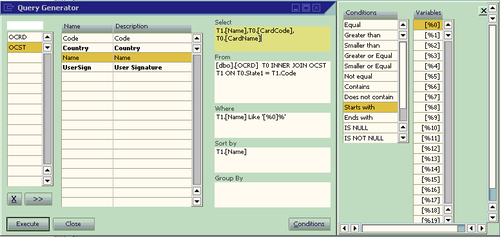 Left part of Query Generator form