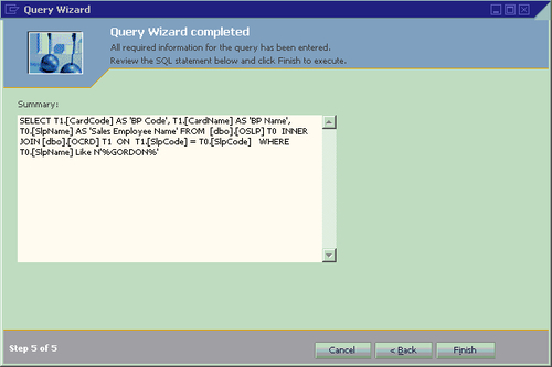 Step 5—Query wizard completion