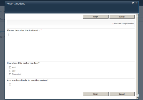 Appropriate Use and Incident dialog displayed