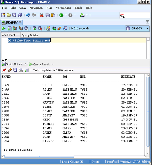 Calling a SQL script from SQL Developer