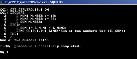 Executing an anonymous PL/SQL block