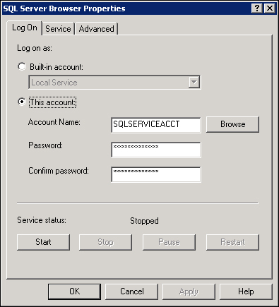 Configuring the SQL Server services