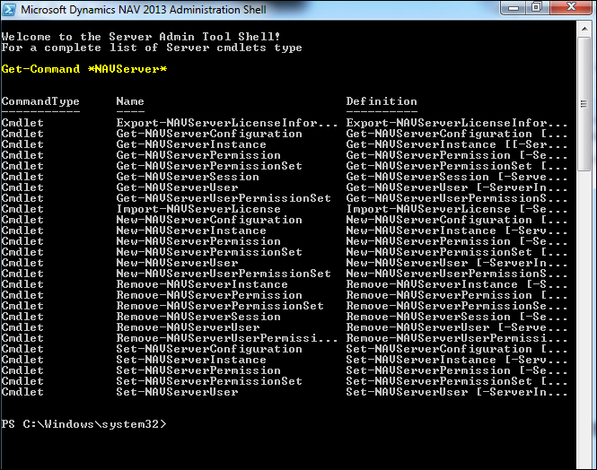 Microsoft Dynamics NAV 2013 Administration Shell