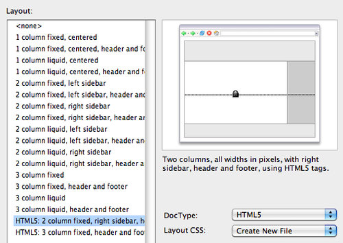 Dreamweaver sitedesigning Dreamweaver siteplanningGenerating new pages from layouts using the HTML5 templates