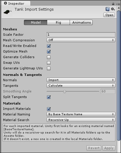 Tank Import Settings Unity Android Game Development By Example Beginner S Guide