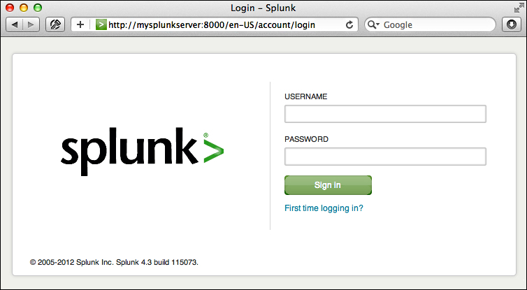 Logging in to Splunk