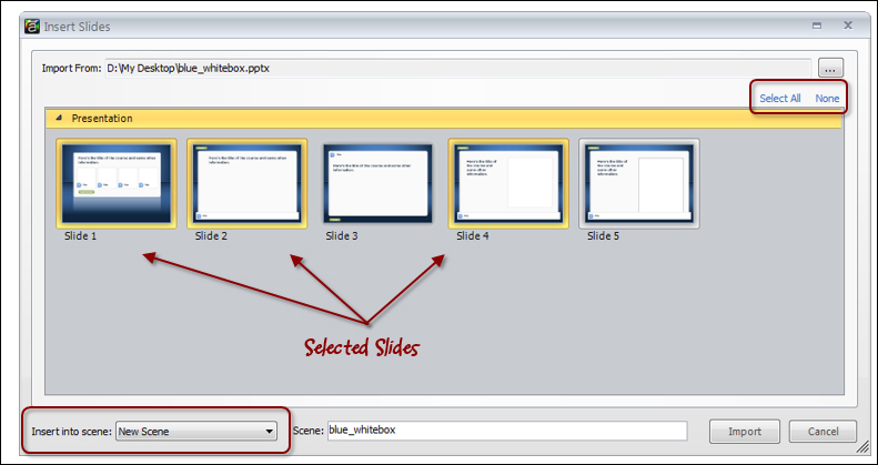 Selecting slides