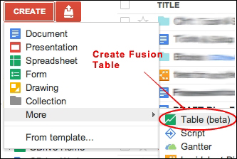 Getting started &ndash; creating a new Fusion Table