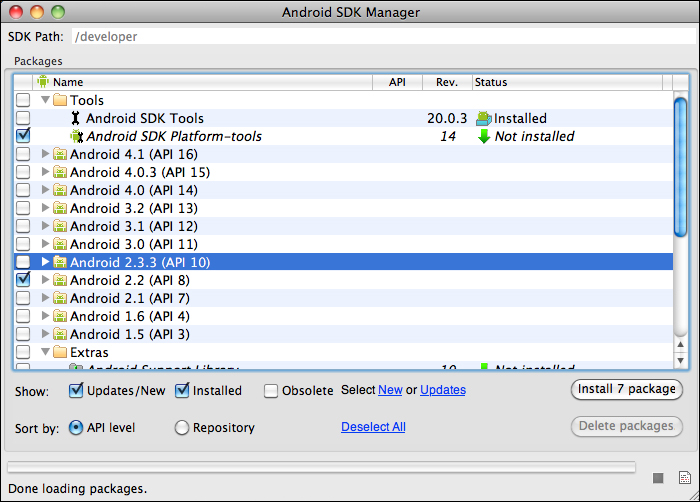 Time for action – configuring the Android SDK