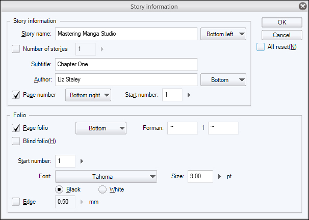 The Story management menu