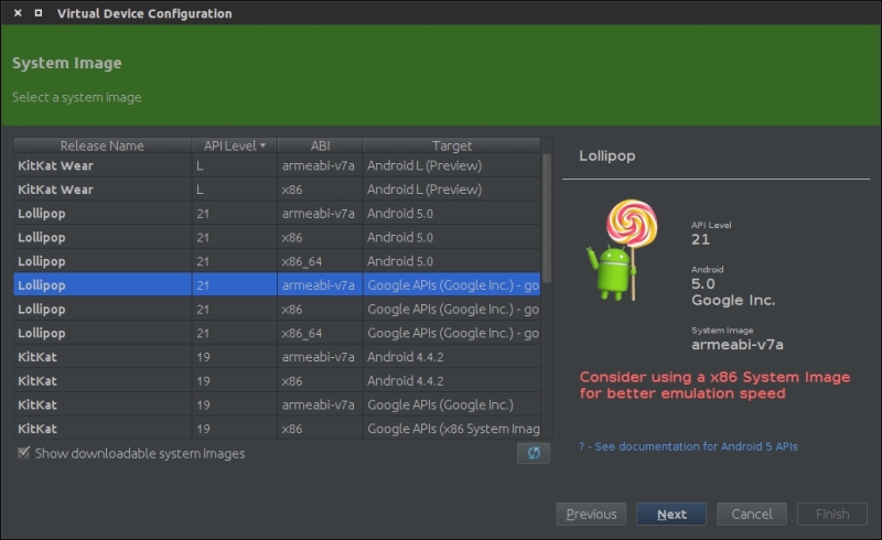 Setting up AVD from Android Studio