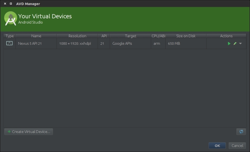 Setting up AVD from Android Studio