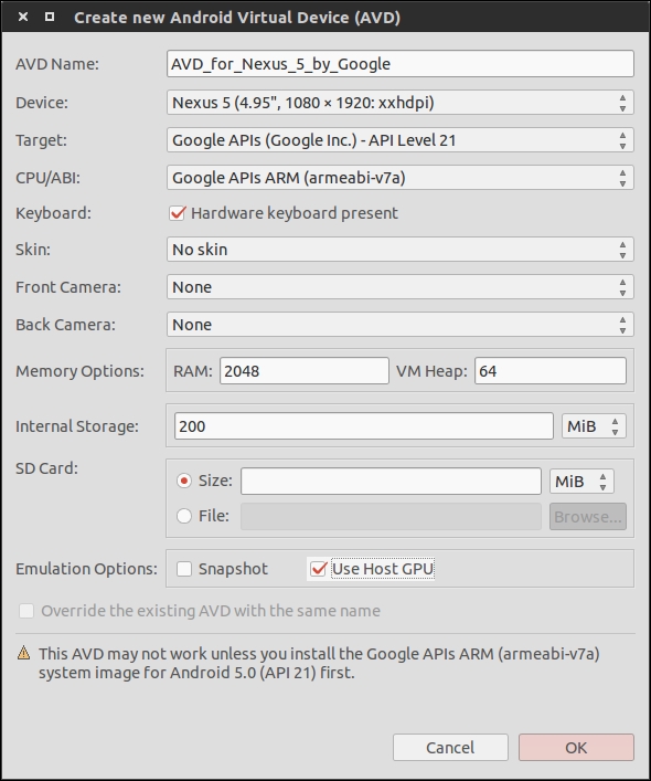 Setting up AVD from Eclipse