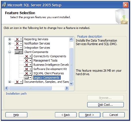 Installing the Required SQL Server 2005 Components